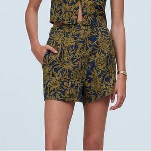 Madewell Clean Pull-On 100% Linen Tropical Floral Shorts in Deep Shadow Sz M NEW